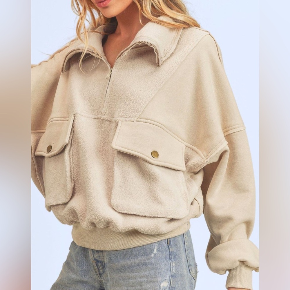 Aemi + Co // Exposed Seam Half Zip Sweatshirt with Pockets